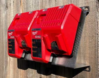 Double Battery Charger Mount Milwaukee M18v M12v Angled Quick Release Secure Steel Wall Mount Contractor Service Truck Van Etsy