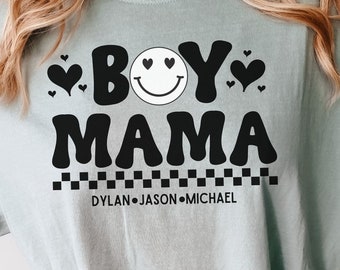 Custom Boy Mama Shirt, Retro Boy Mama Tshirt, Mom of Boys Tee, Gift for Boy Mom, Mothers Day Gift, Personalized Sons Names Shirt, New Mom