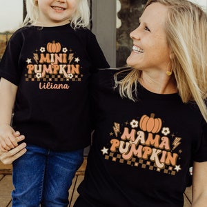 Custom Fall Retro Matching Shirts, Mama Mini Tshirts Halloween, Retro Pumpkin T-shirts for Families, Group Shirts for Fall, Gift for Her