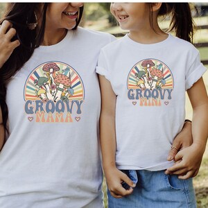 Retro Mommy & Me TShirts, Mothers Day Matching Tees for Mom and Daughter, Groovy Mushroom Mama n Mini Shirt, Graphic Retro Shirt Adult Child