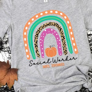 Custom Social Worker Shirt, Personalized Fall Shirt for Social Worker, Fall Boho Rainbow Tshirt, Gift for Social Worker, LCSW Tee for Her