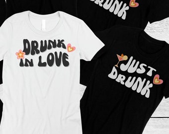 Funny Bachelorette Party Retro Shirts Bride Bridesmaid T-Shirts Drinking Tees Drunk on Love Just Drunk Crewneck 4 her Matching Group Shirts