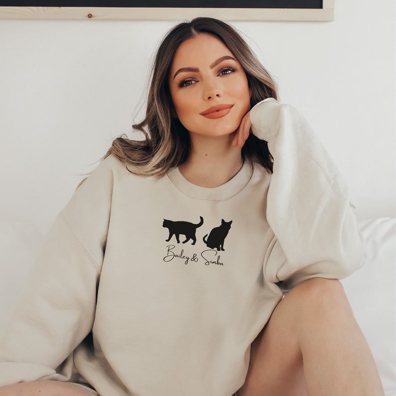 Custom Cat Silhouette Shirt for Her Personalized Cat Lovers Etsy