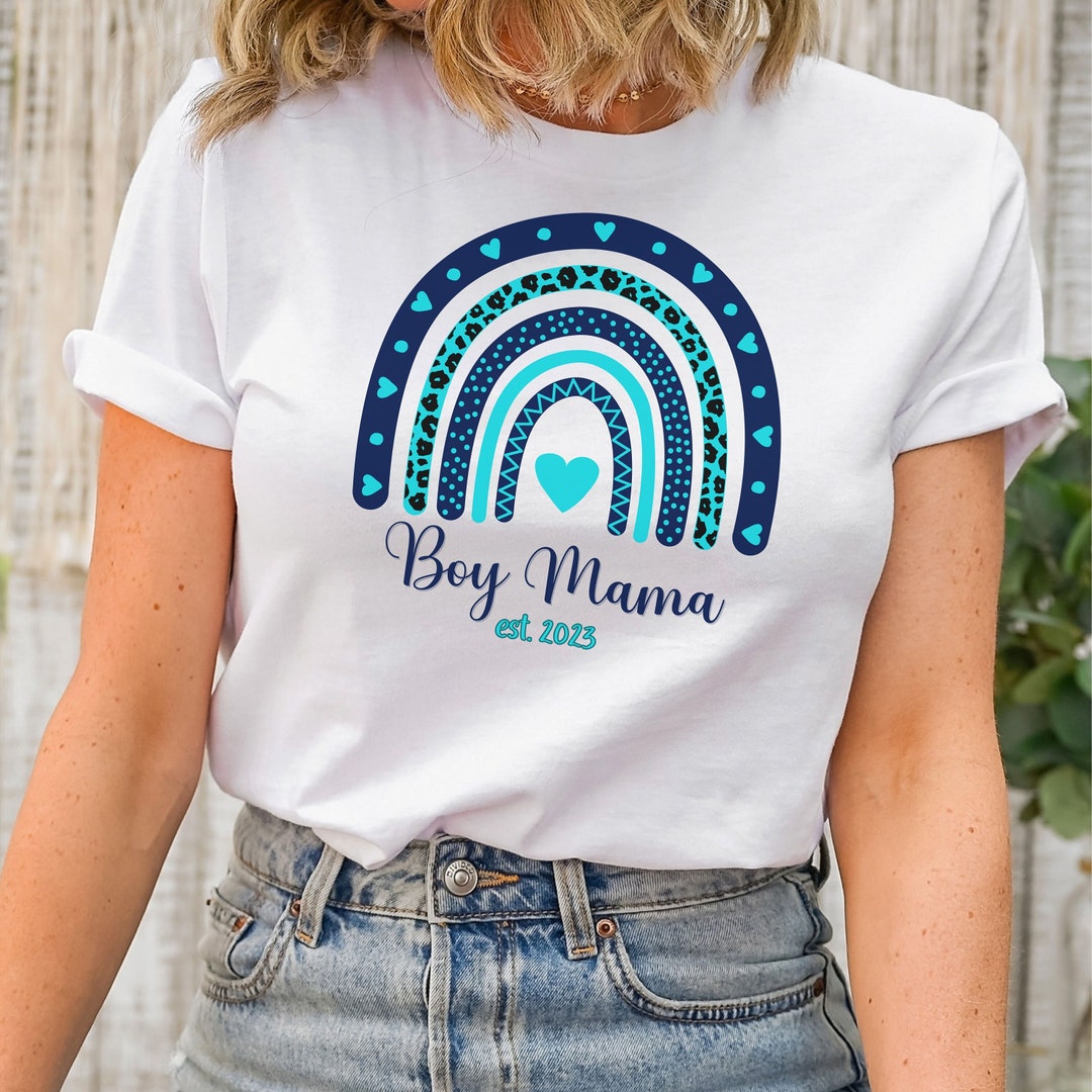 Personalized Boy Mama Shirt, Mom of Boys Tshirt, Boy Mama Rainbow Tee