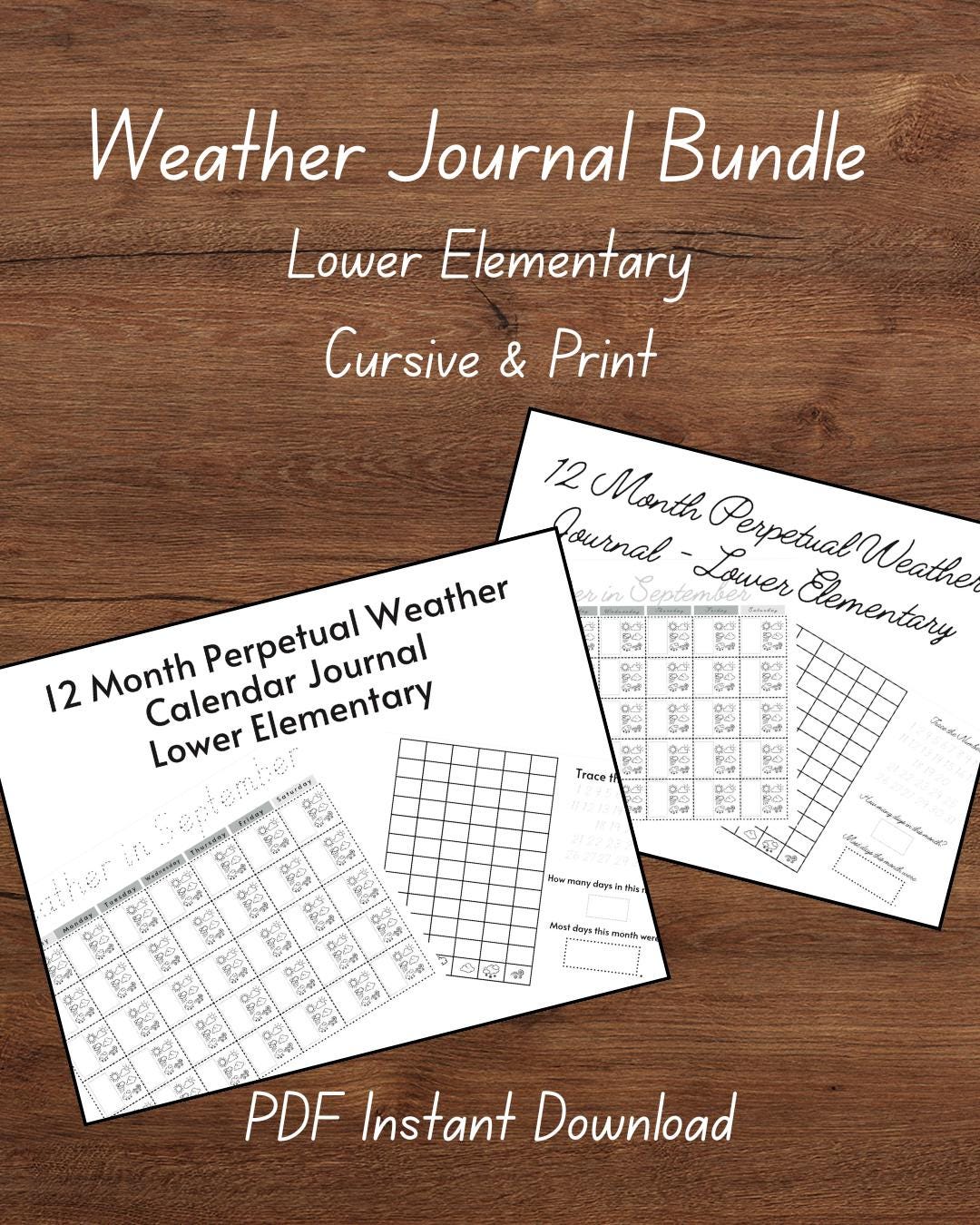 Climate Notes Cursive Weather Journal Bundle | Cursive + Print Versions | 12 Month Perpetual ...