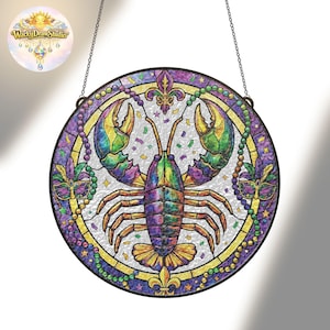 Mardi Gras Crawfish Stained Glass Suncatcher, Louisiana Home Decor
