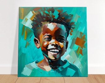 Quadro su tela raffigurante un ragazzo afroamericano: pop art afroamericana, decorazione murale moderna