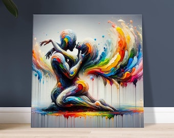 Wall Art, Modern Abstract Art, Art Canvas, Abstract Oil Painting of a Couple, Naked Bodies, Home Decor Art