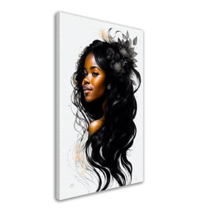 Portrait of an african american woman, Black Art, Canvas - Wall Art Print Premium Canvas 20inch x 30inch