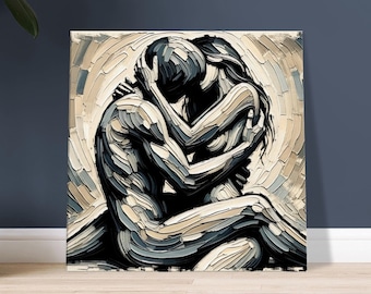 Sensual Wall Art, Modern Abstract Art, Art Canvas, Abstract Oil Painting of a Couple, Home Decor Art