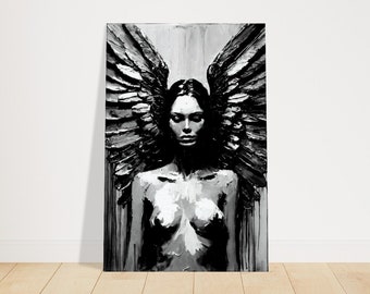Abstract Angel Oil Painting, Black and White Naked Woman, Ready to Hang