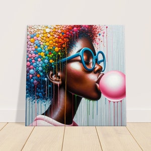 Wall Art, Modern Abstract Art, Rainbow Colors, Blowing bubble gum, Oil Painting Canvas, Home Decor Art