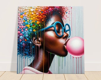 Dipinto ad olio astratto Bubble Gum, arte a goccia arcobaleno su tela