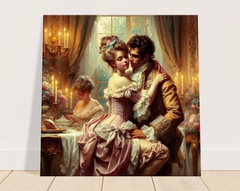 Rustic Love: An Intimate Moment, Wall Art, Art Canvas, Oil Painting of a Couple, Coquette and romantic style