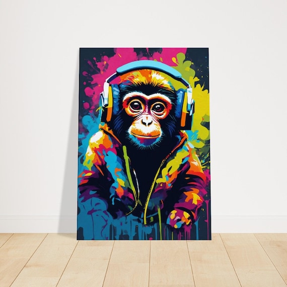 Abstract Oil Painting of a Monkey Listening to Music, Monkey Beat