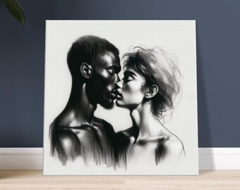 Sensual Couple Abstract Oil Painting, Modern Home Decor Art Canvas