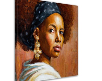 African American Woman Portrait, Abstract Art Canvas Print