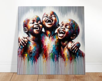 Rainbow Children Canvas Art Print, Abstract African American Art