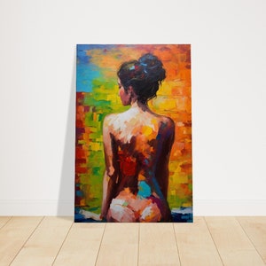 Back of a woman, Abstract Oil Painting of a Naked Woman back, Abstract Reverie - Colorful Palette Knife Canvas Print
