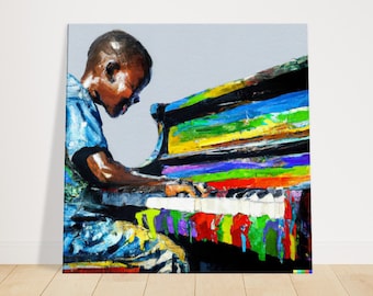 Abstract Canvas Wall Art, African American Boy Playing Piano, Home Decor