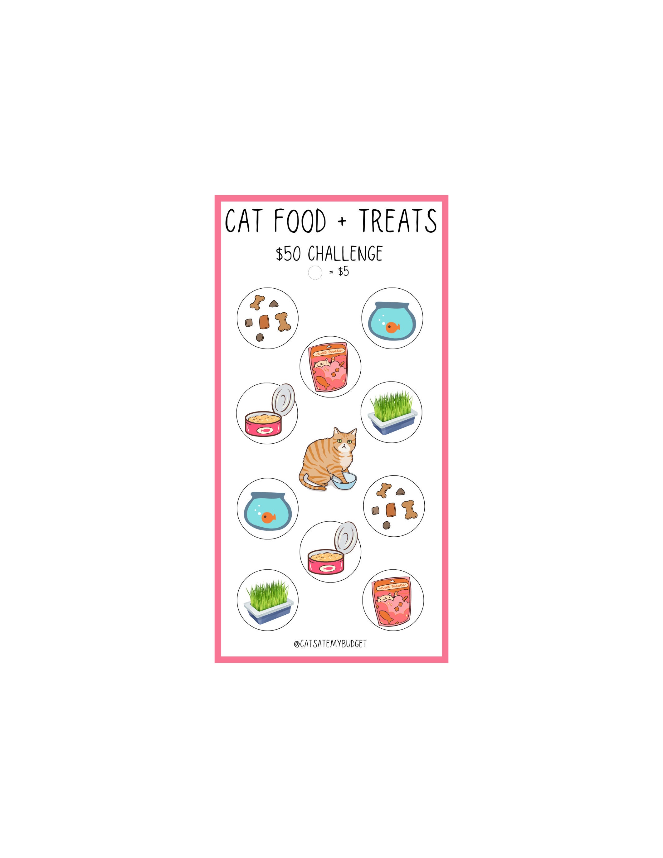 NEW Cat Food Treats MINI Savings Challenge Cash Budgeting A6 Printable