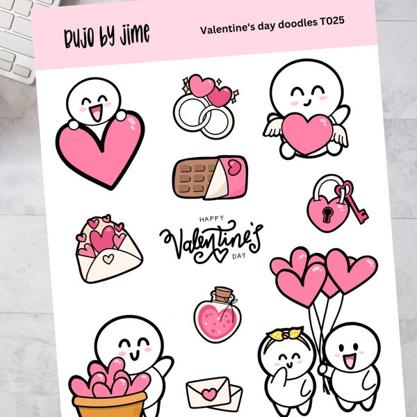 valentine's day doodles sticker sheet | love sticker | handmade design sticker for planners and bullet journaling T025