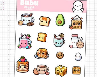 Breakfast doodles sticker sheet | food stickers | handmade design sticker ideal for planners and bullet journaling T149