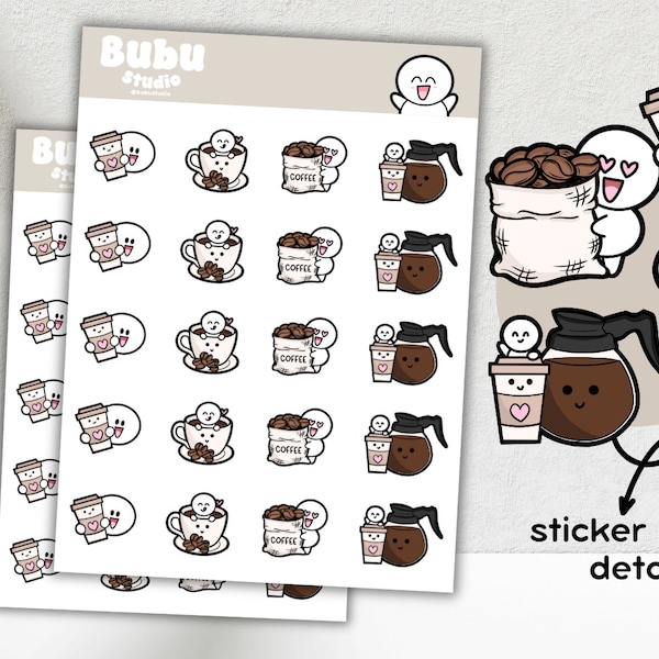 coffee time sticker sheet | handmade design sticker for planners and bullet journaling T063