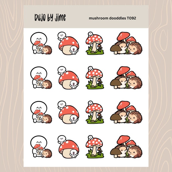 mushroom doodles sticker sheet | handmade design sticker for planners and bullet journaling T092