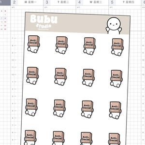 antisocial bubu sticker sheet| handmade design sticker for planners and bullet journaling T213