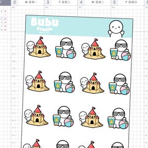foglio di adesivi per la giornata in spiaggia | adesivi estivi | adesivi di design fatti a mano per planner e bullet journal T231