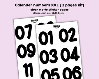 Clear matte numbers XXL sticker sheet | stickers for planners and bullet journaling