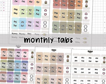 Onglets mensuels | Autocollants faits main pour agendas et bullet journal