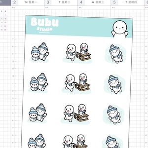 foglio di adesivi per attività invernali | adesivi di design fatti a mano per planner e bullet journaling T047