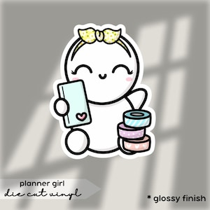 adesivo ragazza planner | fustellato | finitura lucida | adesivo di design fatto a mano per planner e bullet journaling V003