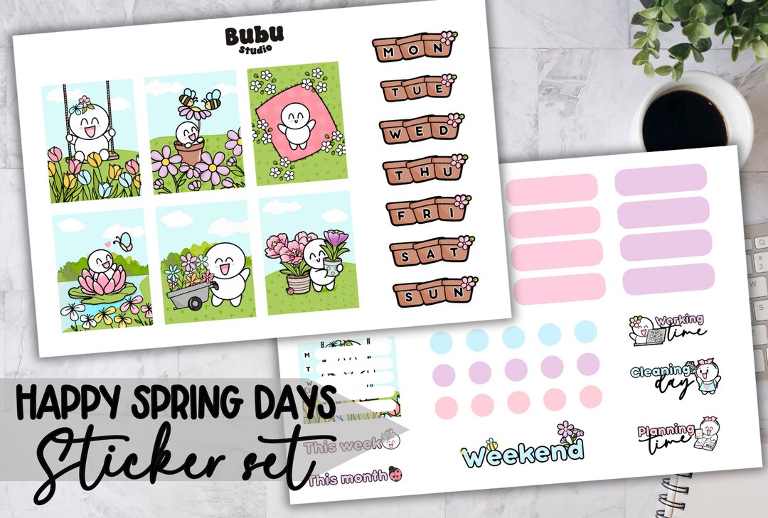 Happy Spring Days Sticker Set Hobonichi Cousin Sticker Handmade Drawing ...
