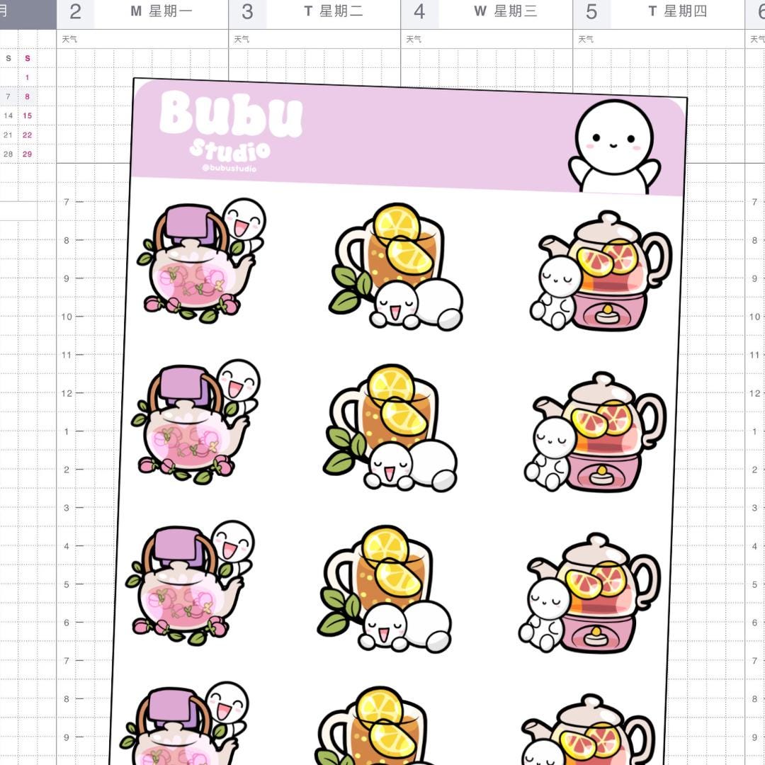 Tea Time Sticker Sheet | Handmade Design Stickers for Planners and ...