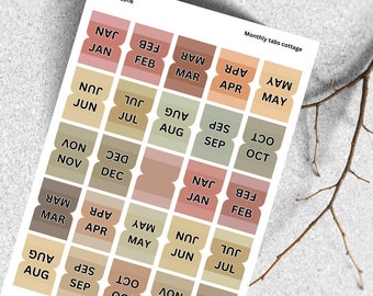 monthly tabs sticker sheet | cottage palette tabs | handmade design stickers for planners and bullet journaling T027