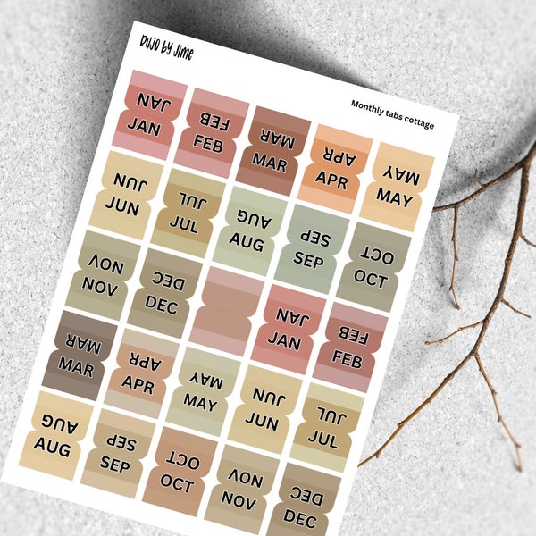 monthly tabs sticker sheet | cottage palette tabs | handmade design sticker for planners and bullet journaling T027