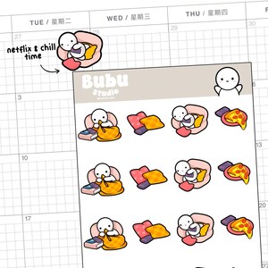 Hoja de pegatinas de Netflix y tiempo de relajación | Pegatina de diseño hecha a mano para planificadores y bullet journaling T079