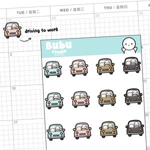 driving car sticker sheet | handmade design sticker for planners and bullet journaling T053
