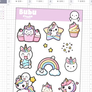 rainbow unicorn doodles sticker sheet | kawaii sticker | handmade design sticker ideal for planners and bullet journaling T040