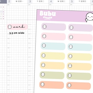 Könnte beinhalten: Ein Blatt mit Aufklebern in Pastellfarben, auf denen jeweils ein niedliches Comic-Gesicht abgebildet ist. Die Aufkleber sind 3,3 cm breit und eignen sich perfekt, um Ihrem Planer oder Tagebuch einen Hauch von Verspieltheit zu verleihen.