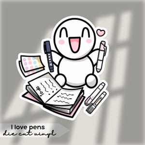 Autocollants découpés en vinyle « J'adore les stylos » faits à la main pour agenda