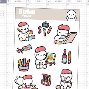 artistic bubu sticker sheet | books lover sticker sheet | handmade design sticker for planners and bullet journaling T102