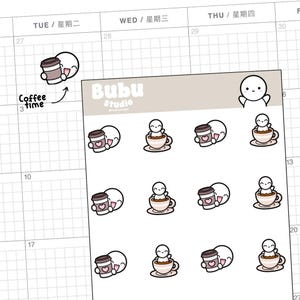 foglio di adesivi per l'ora del caffè | adesivi di design fatti a mano per planner e bullet journal T063
