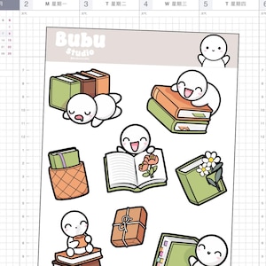 books and flowers doodles sticker sheet | books lover sticker sheet | handmade design sticker for planners and bullet journaling T189
