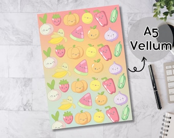 Fruits and veggies vellum paper A5 size | handmade drawing design | stationary for planners and bullet journaling