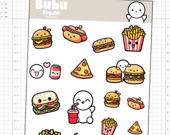 Burger and fries sticker sheet | food sticker sheet | handmade design stickers for planners and bullet journaling T109