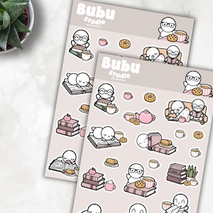 books and cookies large doodle sticker sheet | handmade design sticker for planners and bullet journaling E002